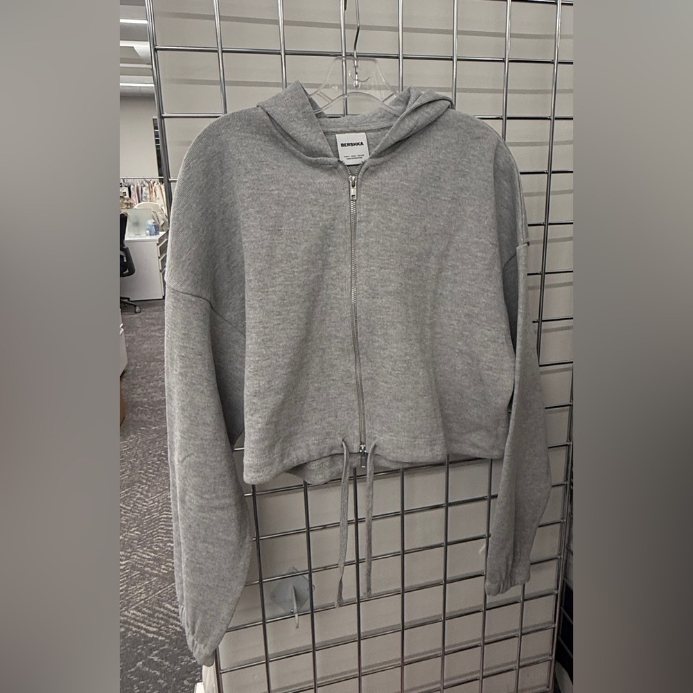 NWT Bershka cotton heather grey  Zip-Up Hoodie